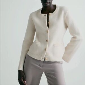 Quince Women Mongolian Cashmere Structured Cardigan Ivory Medium